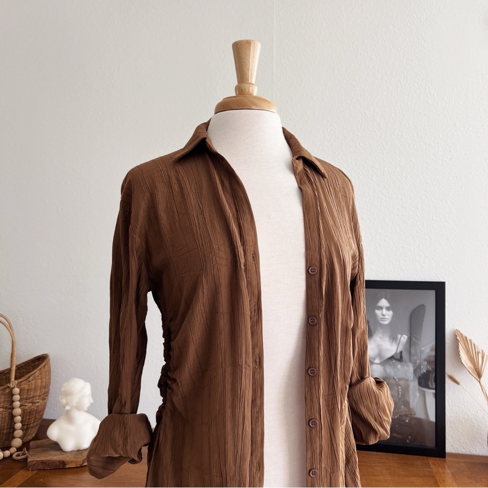 TAN BUTTON DOWN LIGHTWEIGHT TUNIC #0319 - Picture 5 of 10